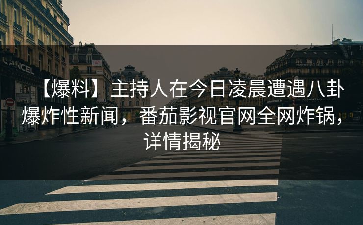 【爆料】主持人在今日凌晨遭遇八卦爆炸性新闻，番茄影视官网全网炸锅，详情揭秘